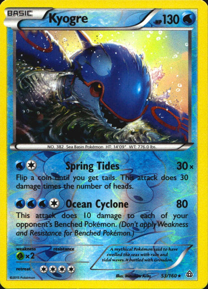 Kyogre 53/160 Rare Primal Clash Pokemon Reverse Holo Near Mint