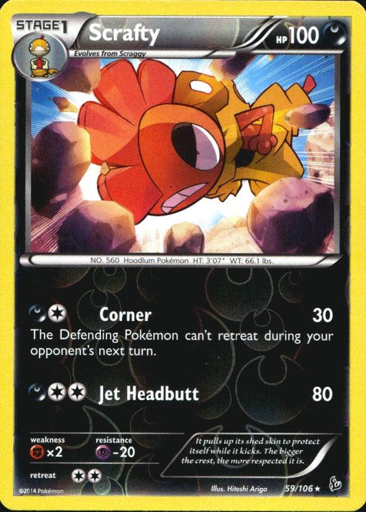 Scrafty 59/106 Rare Flashfire Pokemon Reverse Holo Near Mint