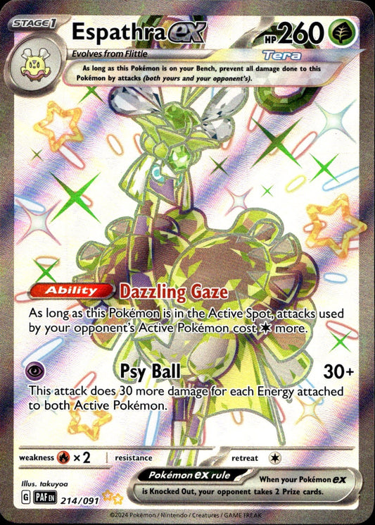 Espathra ex 214/091 Shiny Ultra Rare Paldean Fates Pokemon Near Mint
