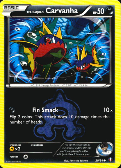 Team Aqua's Carvanha 20/34 Common Double Crisis Pokemon Near Mint