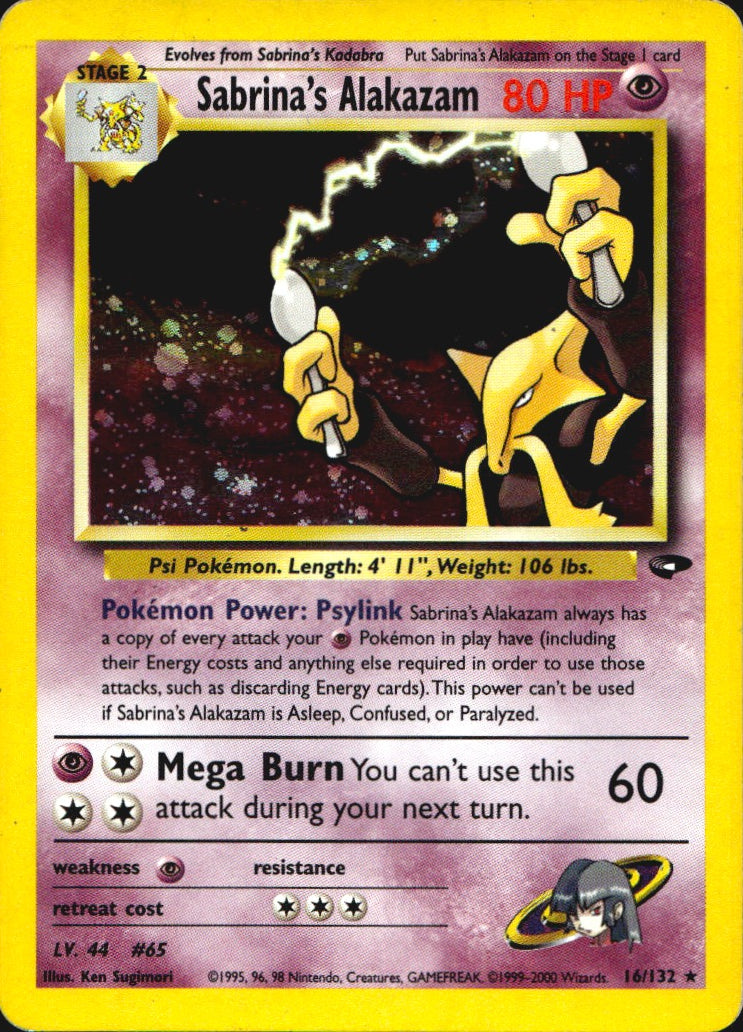 Sabrina's Alakazam 16/132 Holo Rare Gym Challenge Pokemon Heavily Played