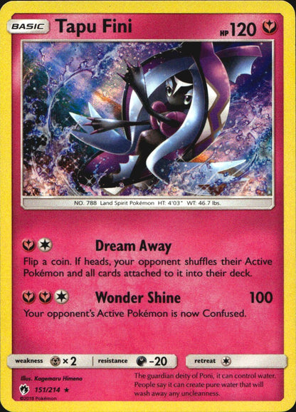 Tapu Fini 151/214 Holo Rare Lost Thunder Pokemon Near Mint