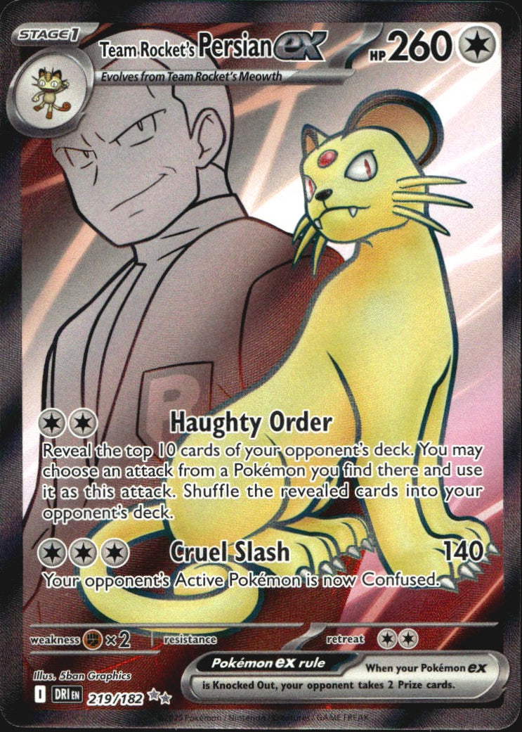 Team Rocket's Persian ex 219/182 Ultra Rare Destined Rivals Pokemon Near Mint