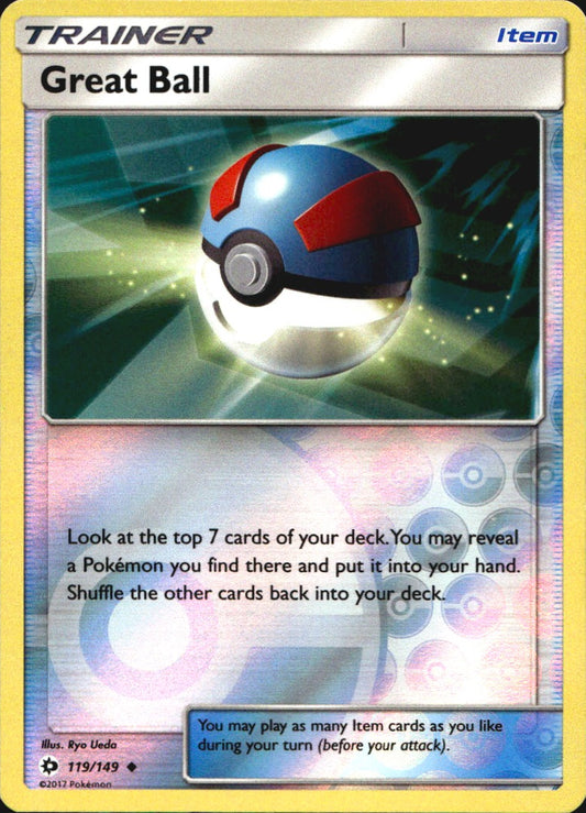 Great Ball 119/149 Uncommon Sun & Moon Pokemon Reverse Holo Near Mint