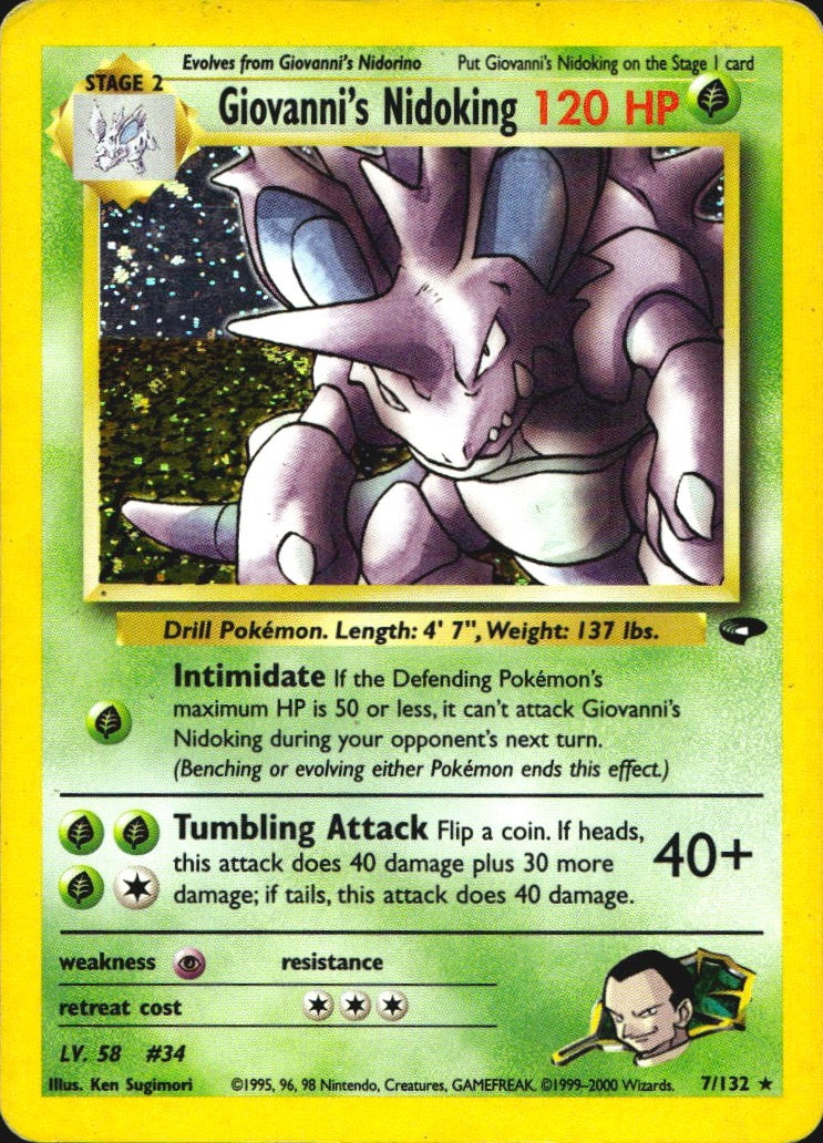 Giovanni's Nidoking 7/132 Holo Rare Gym Challenge Pokemon Heavily Played