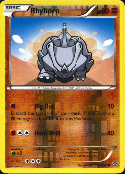 Rhyhorn 60/146 Common XY Pokemon Reverse Holo Near Mint