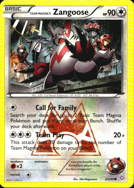Team Magma's Zangoose 22/34 Common Double Crisis Pokemon Near Mint