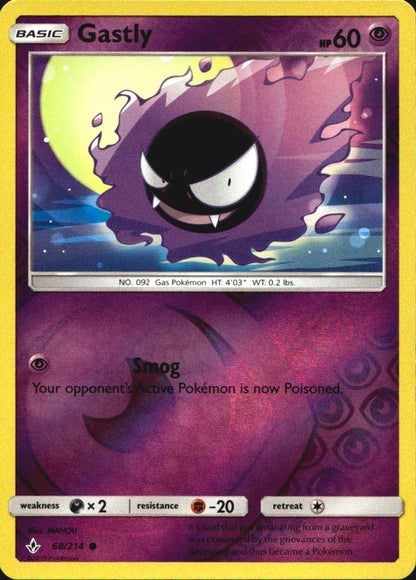 Gastly 68/214 Common Unbroken Bonds Pokemon Reverse Holo Near Mint