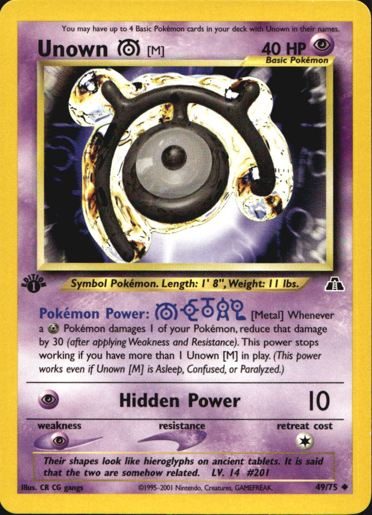 Unown [M] 49/75 Uncommon Neo Discovery Pokemon 1st Edition Near Mint