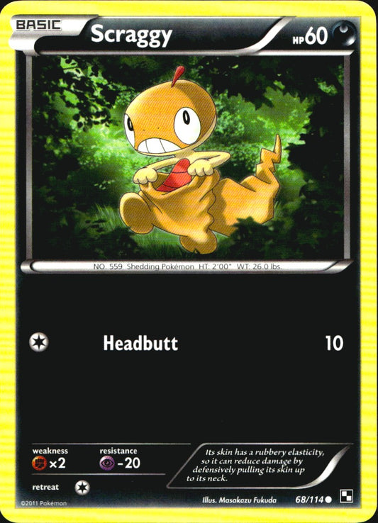 Scraggy 68/114 Common Black & White Pokemon Near Mint