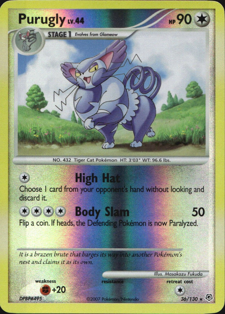 Purugly 36/130 Rare Diamond & Pearl Pokemon Reverse Holo Near Mint