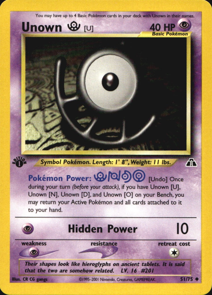Unown [U] 51/75 Uncommon Neo Discovery Pokemon 1st Edition Near Mint