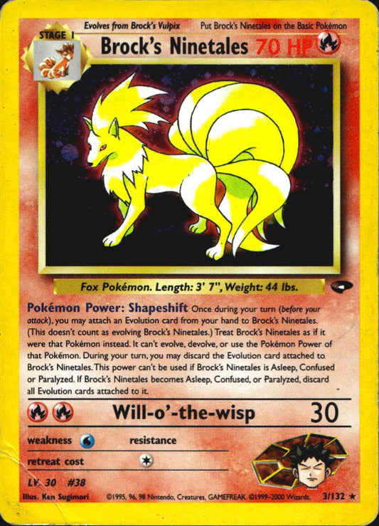 Brock's Ninetales 3/132 Holo Rare Gym Challenge Pokemon Heavily Played