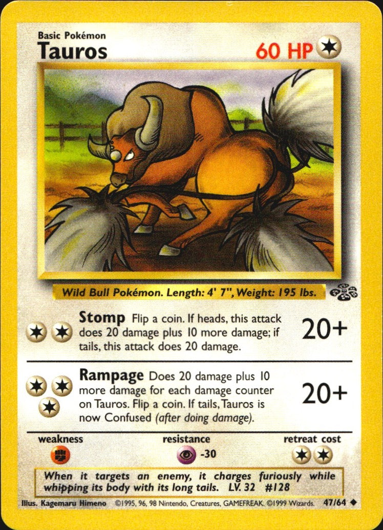 Tauros 47/64 Uncommon Jungle Pokemon Near Mint