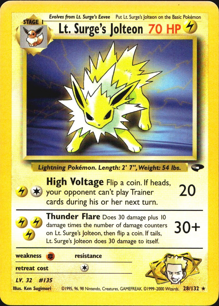 Lt. Surge's Jolteon 28/132 Rare Gym Challenge Pokemon Near Mint