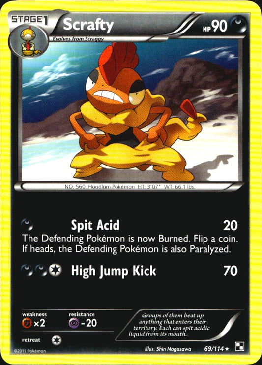 Scrafty 69/114 Rare Black & White Pokemon Near Mint