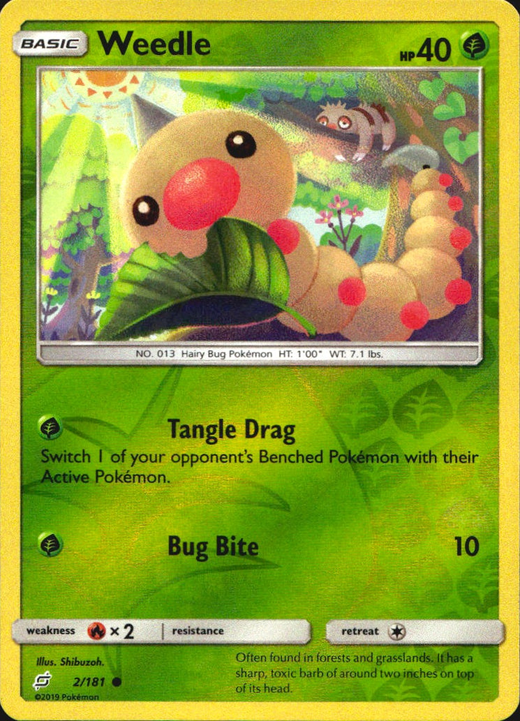 Weedle 2/181 Common Team Up Pokemon Reverse Holo Near Mint