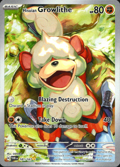 Hisuian Growlithe 181/167 Illustration Rare Twilight Masquerade Pokemon NM