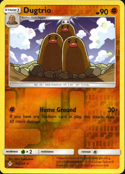 Dugtrio 86/214 Rare Unbroken Bonds Pokemon Reverse Holo Near Mint