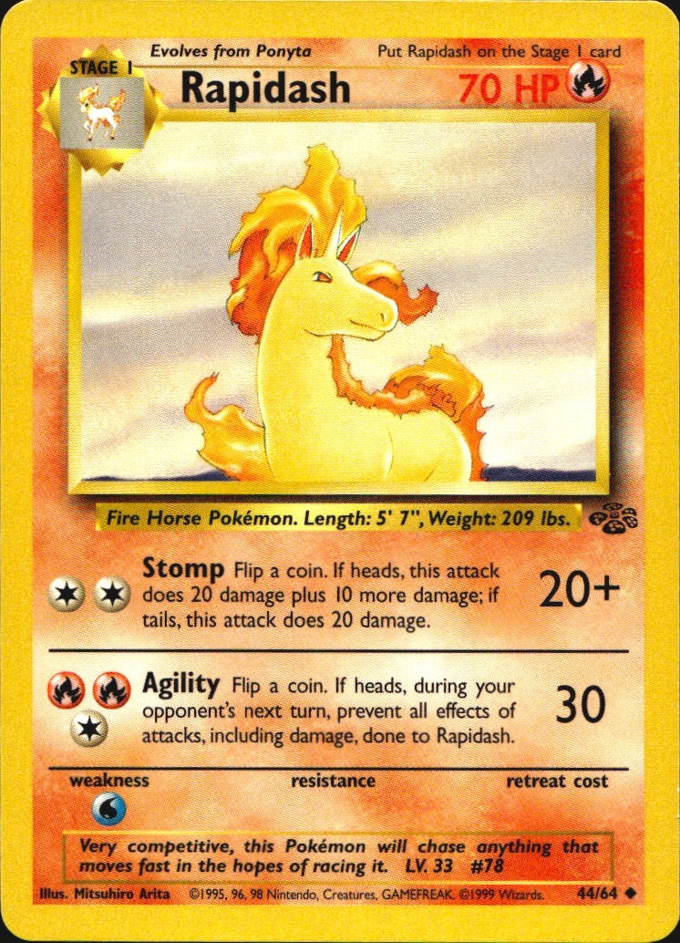 Rapidash 44/64 Uncommon Jungle Pokemon Near Mint