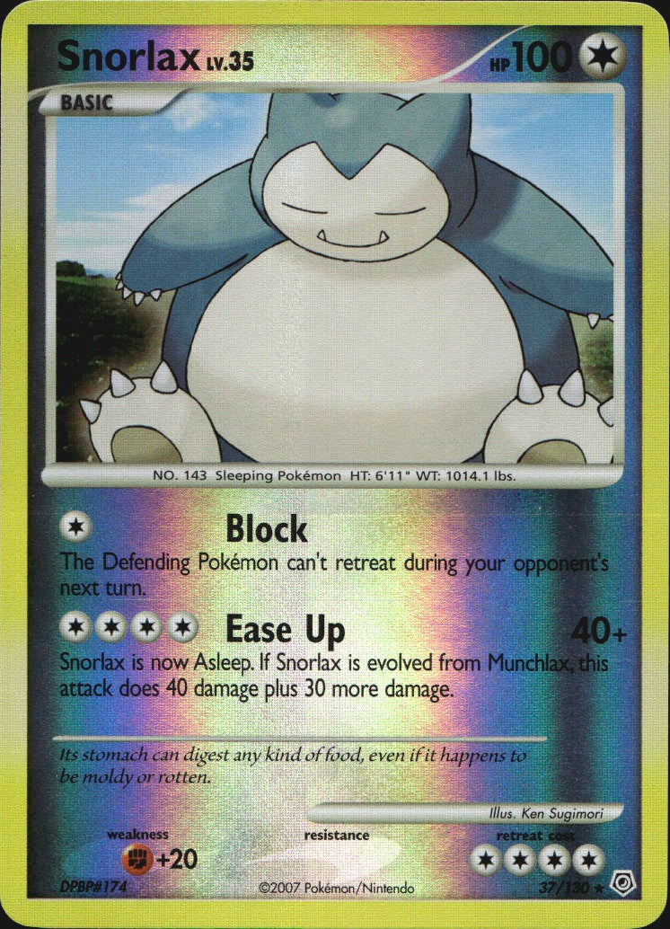 Snorlax 37/130 Rare Diamond & Pearl Pokemon Reverse Holo Near Mint