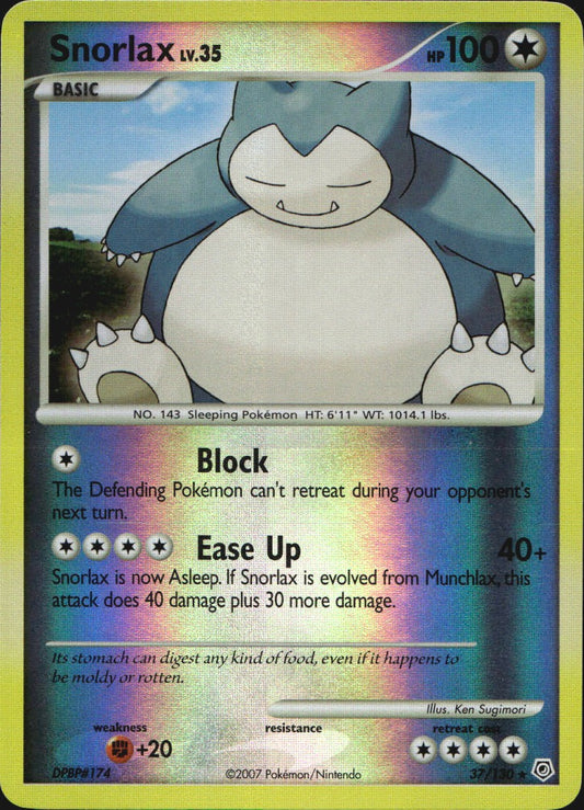 Snorlax 37/130 Rare Diamond & Pearl Pokemon Reverse Holo Near Mint