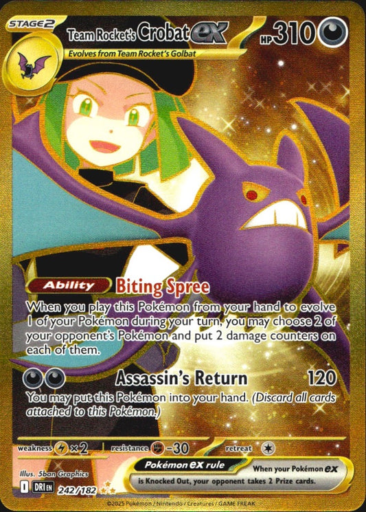 Team Rocket's Crobat ex 242/182 Hyper Rare Destined Rivals Pokemon Near Mint