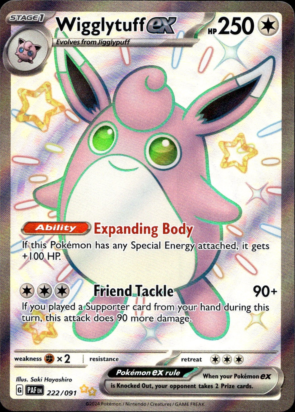 Wigglytuff ex 222/091 Shiny Ultra Rare Paldean Fates Pokemon Near Mint