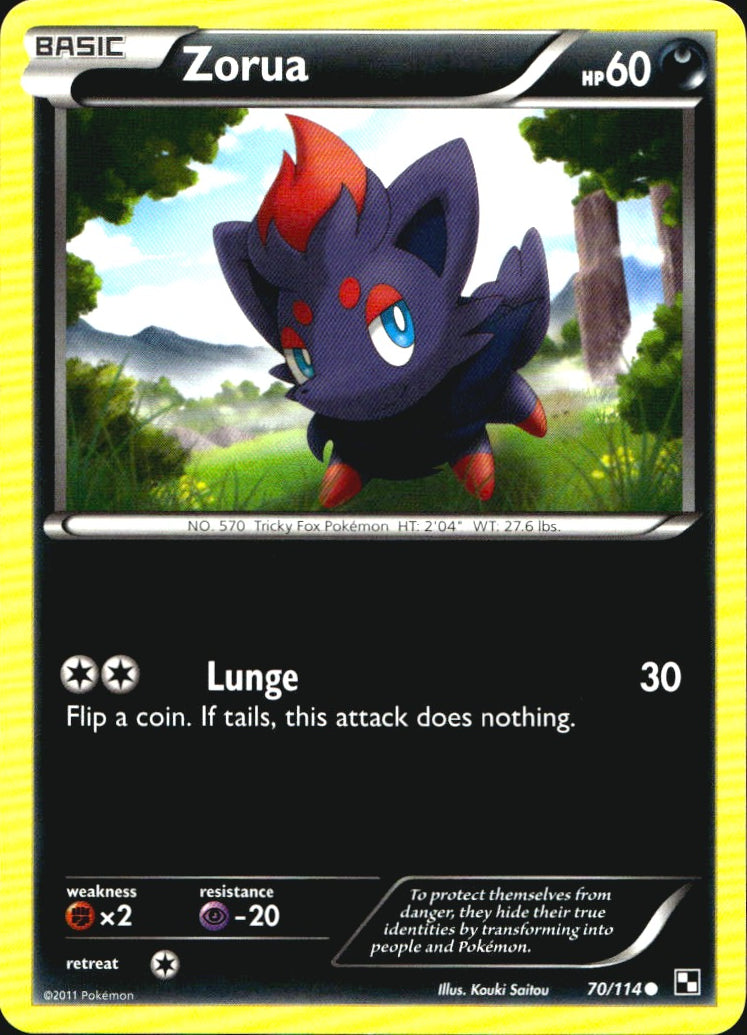 Zorua 70/114 Common Black & White Pokemon Near Mint