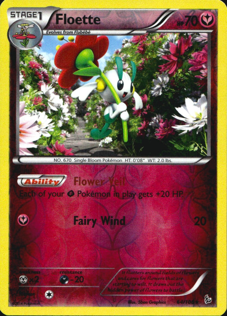 Floette 64/106 Rare Flashfire Pokemon Reverse Holo Near Mint