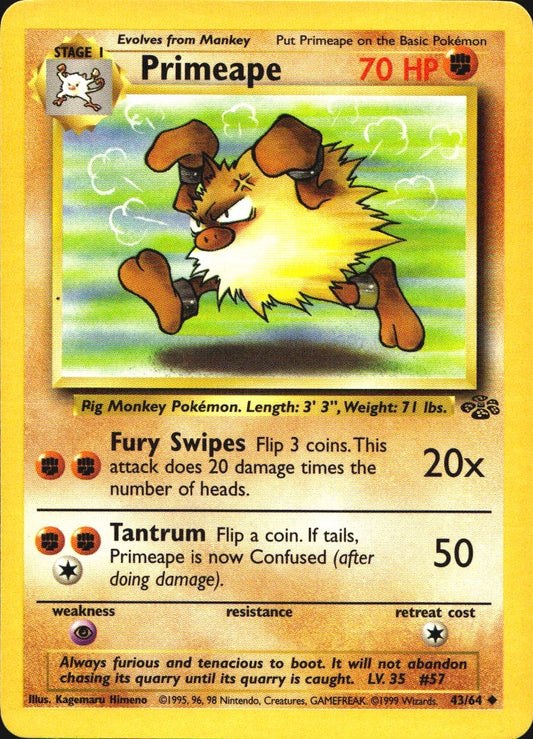 Primeape 43/64 Uncommon Jungle Pokemon Near Mint