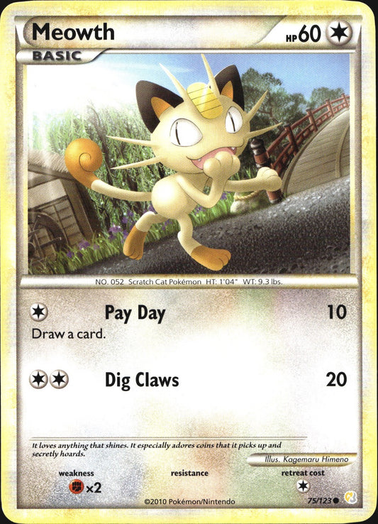 Meowth 75/123 Common HeartGold & SoulSilver Pokemon Near Mint