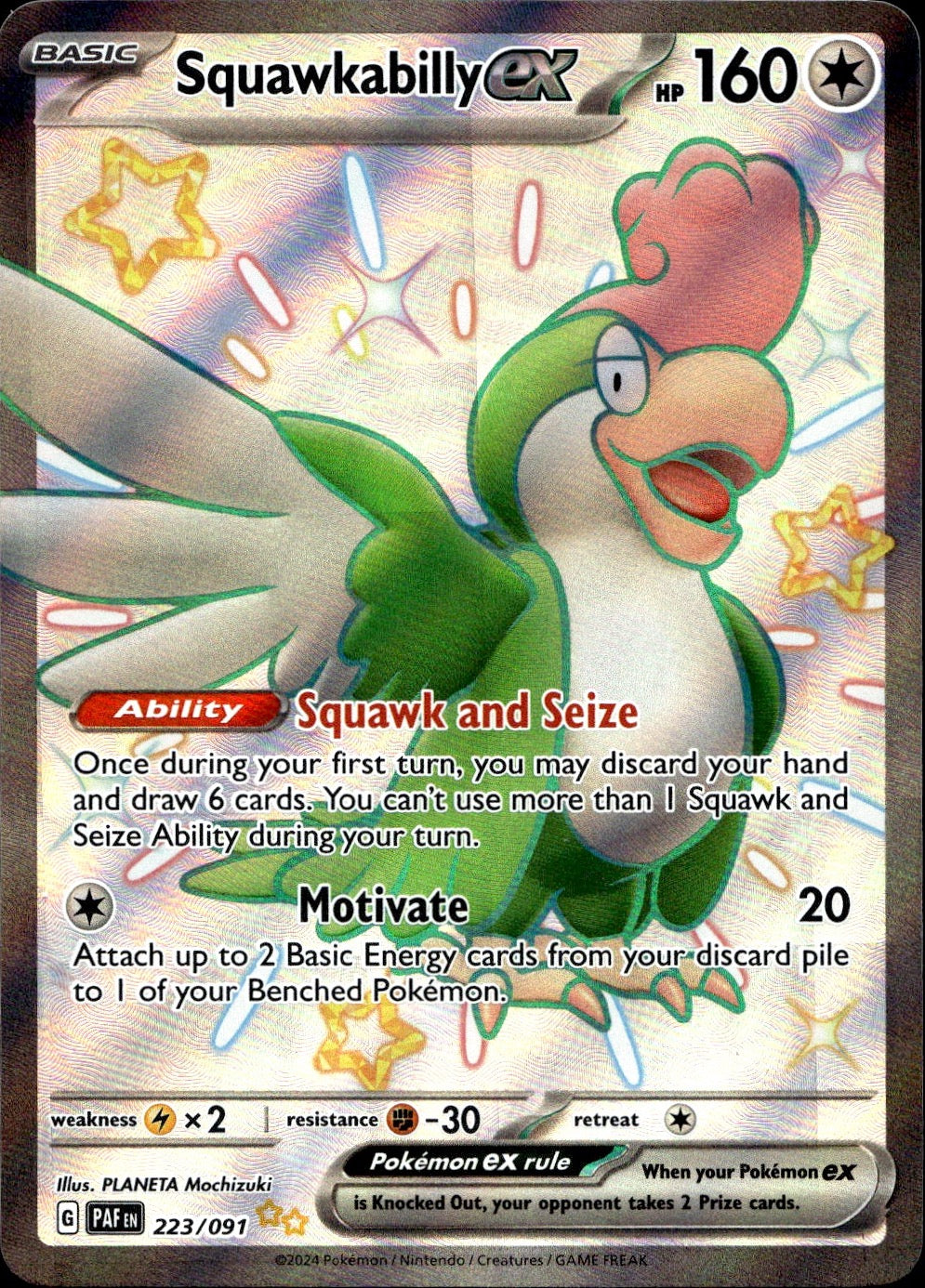 Squawkabilly ex 223/091 Shiny Ultra Rare Paldean Fates Pokemon Near Mint
