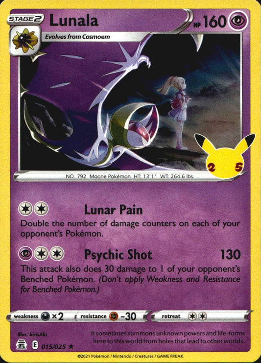 Lunala 015/025 Holo Rare Celebrations Pokemon Near Mint