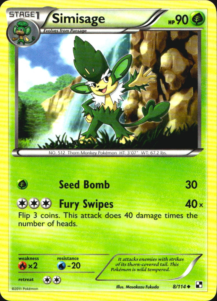 Simisage 8/114 Uncommon Black & White Pokemon Near Mint