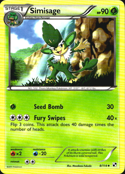 Simisage 8/114 Uncommon Black & White Pokemon Near Mint