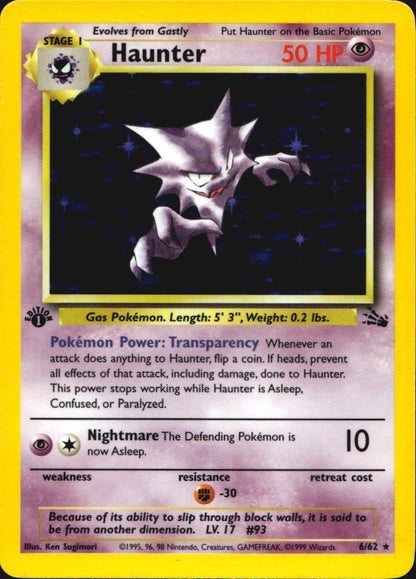 Haunter 6/62 Holo Rare Fossil Pokemon 1st Edition Near Mint