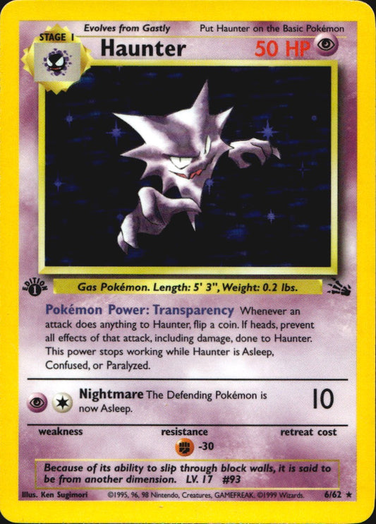 Haunter 6/62 Holo Rare Fossil Pokemon 1st Edition Near Mint