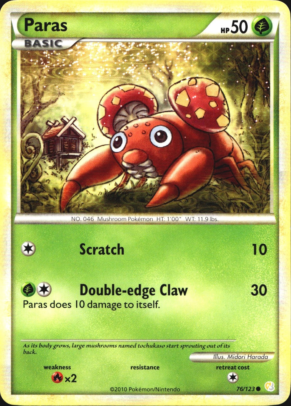 Paras 76/123 Common HeartGold & SoulSilver Pokemon Near Mint