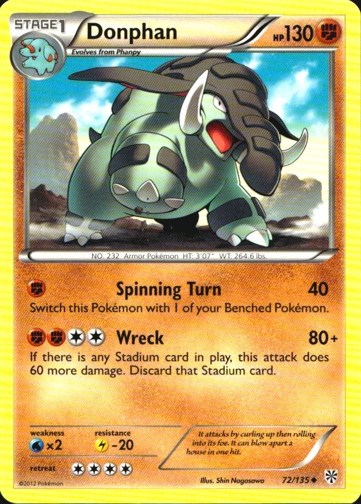 Donphan 72/135 Uncommon Plasma Storm Pokemon Near Mint