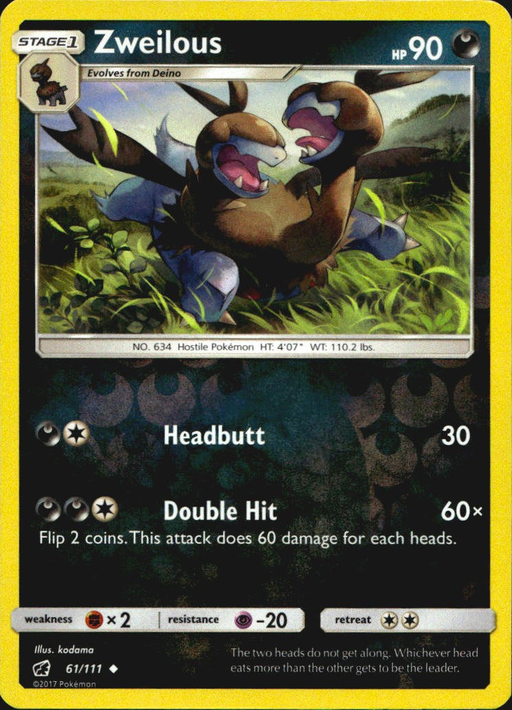 Zweilous 61/111 Uncommon Crimson Invasion Pokemon Reverse Holo Near Mint