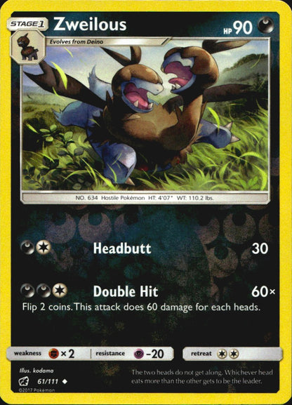 Zweilous 61/111 Uncommon Crimson Invasion Pokemon Reverse Holo Near Mint
