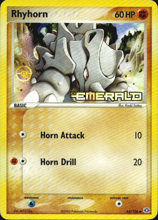 Rhyhorn 62/106 Common Emerald Pokemon Reverse Holo Near Mint