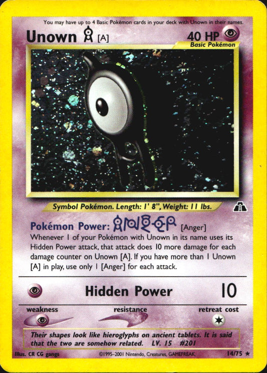 Unown [A] 14/75 Holo Rare Neo Discovery Pokemon Moderately Played