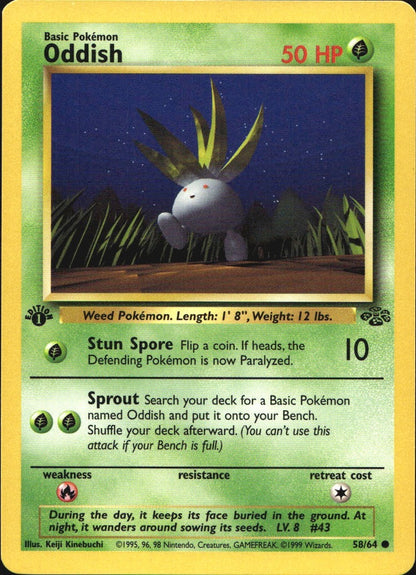 Oddish 58/64 Common Jungle Pokemon 1st Edition Near Mint