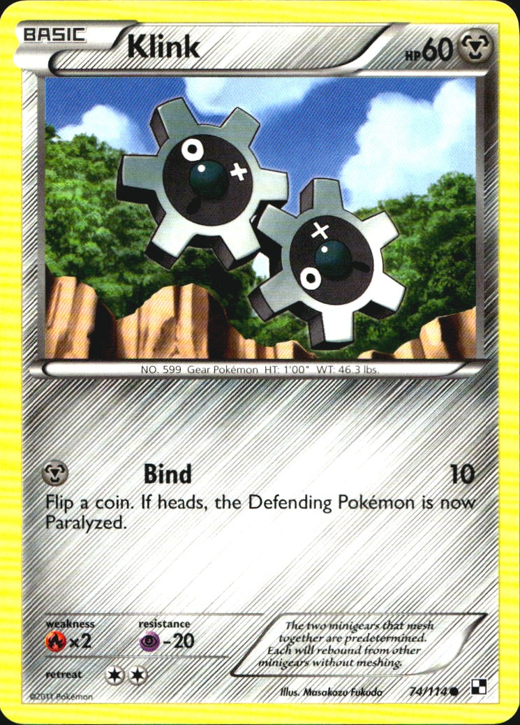 Klink 74/114 Common Black & White Pokemon Near Mint