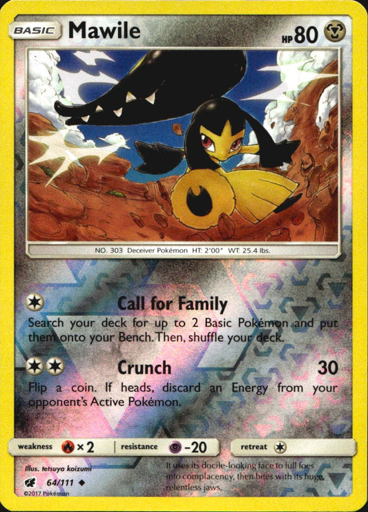 Mawile 64/111 Uncommon Crimson Invasion Pokemon Reverse Holo Near Mint