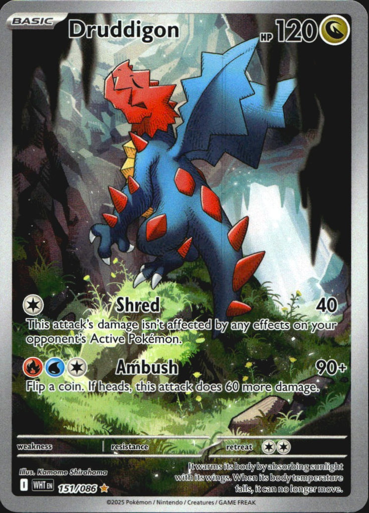 Druddigon 151/086 Illustration Rare White Flare Pokemon Near Mint