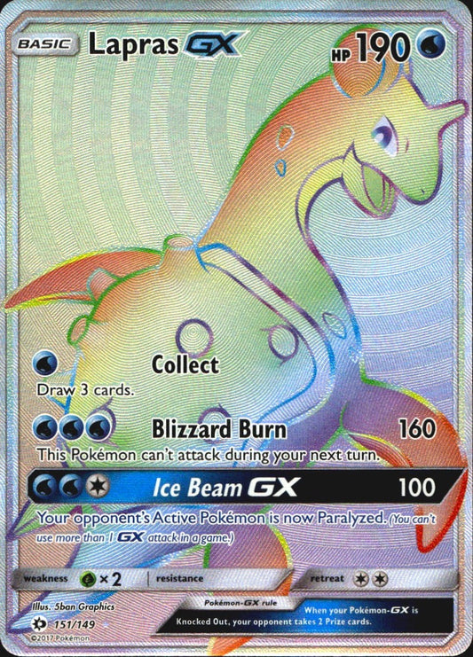 Lapras GX 151/149 Rare Rainbow Sun & Moon Pokemon Near Mint