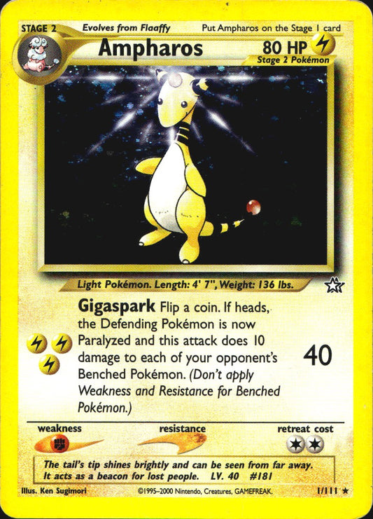 Ampharos 1/111 Holo Rare Neo Genesis Pokemon Heavily Played